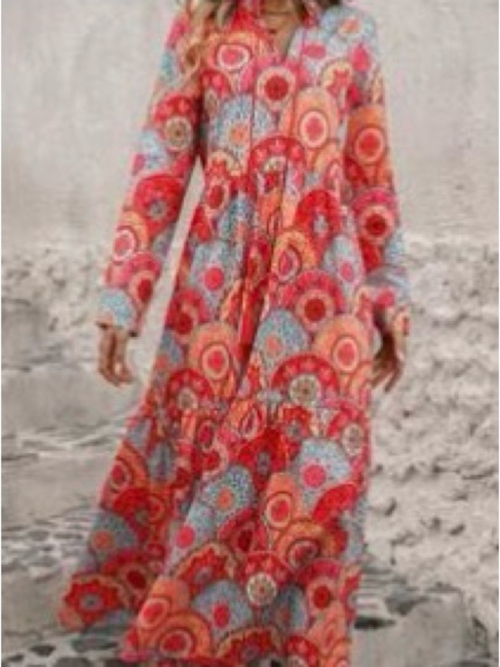 SHEIN Red Floral-Patterned Tiered Maxi Dress